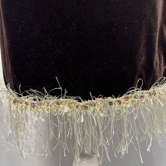 Vintage 90s Velvet Cocktail Dress Size 8 Gatsby Flapper Beaded Fringe Hem party - Picture 3 of 7